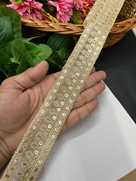 Gold Zari Embroidered Laces for Sarees & Bridal Wear – Heavy Designer Gold Lace Border for Lehengas, Dupattas & Dresses (9 Meter, 2 Inch Width) | Pal Mat