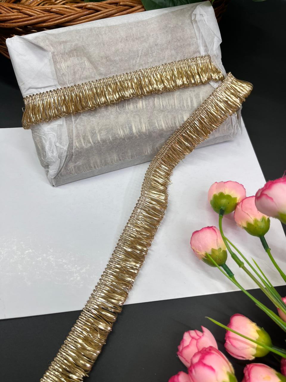 Fringe Lace & Kiran Lace for Dupattas – Decorative Latkan Border for Sarees, Lehengas & Ethnic Wear (9 Meter, 1 Inch Width) | Pal Met