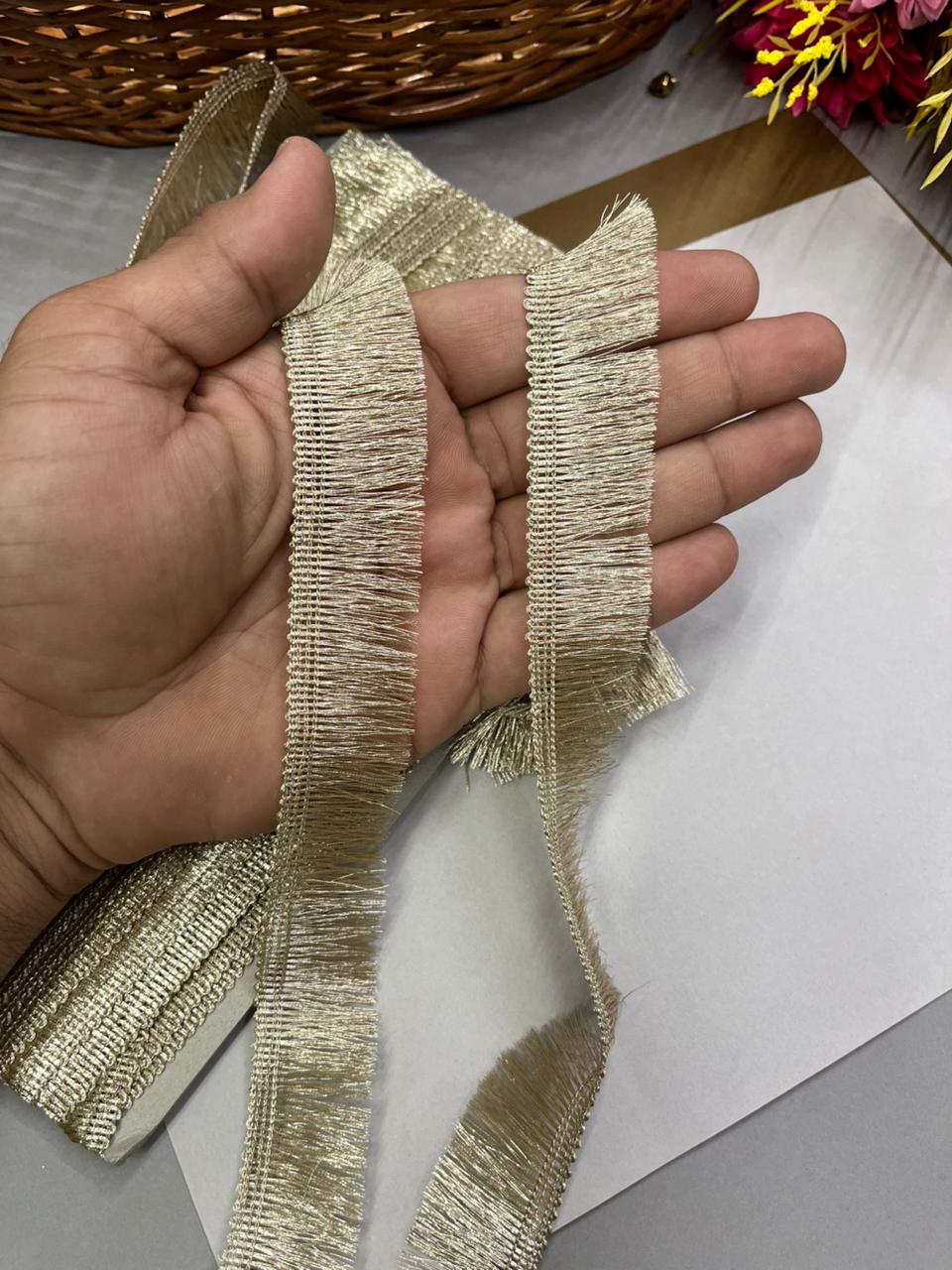 Fringe Lace for Dupattas | Zalar Lace | Zari Thread Lace – Premium 1 Inch Latkan Style Decorative Border for Ethnic & Festive Wear (9 Meter) | Pal Mat