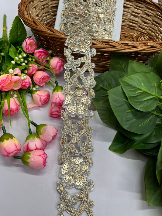 Sequence Gold Cutwork Lace Designs, Indian Lace Border - 9 Meter (2 Inch Width, Pani Gold)