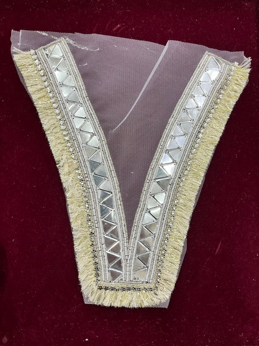 Designer Handcrafted Neck Patch for Women's Dresses, Kurtis & Blouses – Premium Embroidered Neckline Applique | DC0990 | Pani Gold