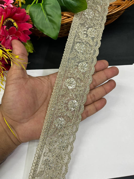 Gold Zari Embroidered Lace Borders for Sarees & Dupattas (9 Meter) – 2 Inch Width | Pani Gold