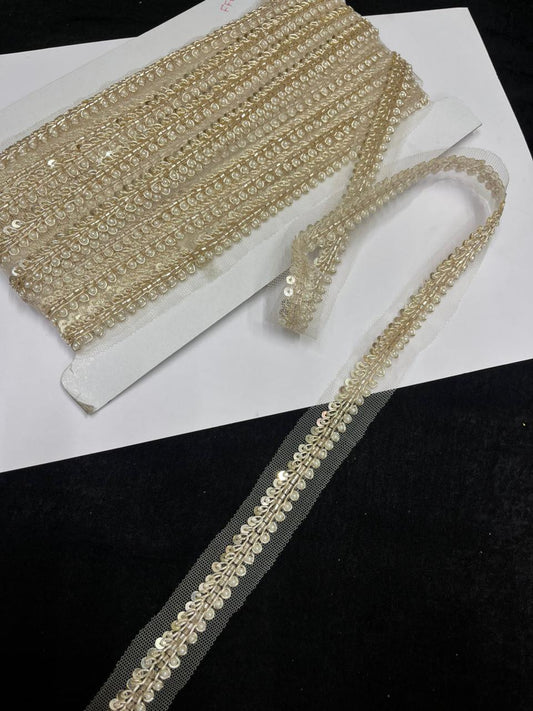 Handcrafted Cutdana (Bead) Lace with Sequins – Premium Handmade Designer Lace | Pani Gold