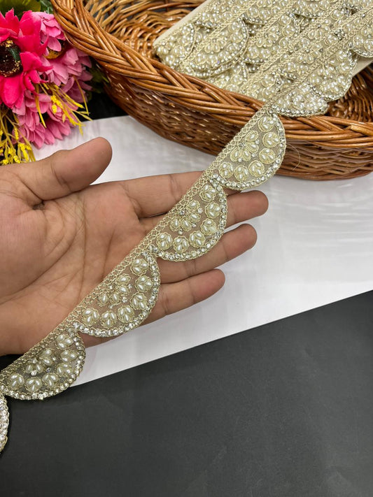 Pearl Scalloped Lace – Premium Gold Embroidered Designer Lace | Pani Gold