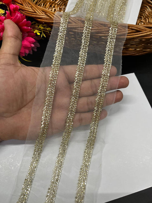 Zardosi & Cutdana Work Fancy Lace Border – Elegant Handcrafted Trim for Sarees, Lehengas & Designer Wear (9 Meter, 0.5 Inch Width) | Pani Gold