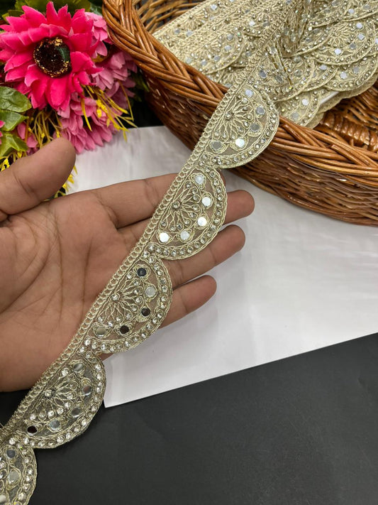 Beautiful Mirror Scalloped Lace – Premium Designer Mirror Lace | Pani Gold