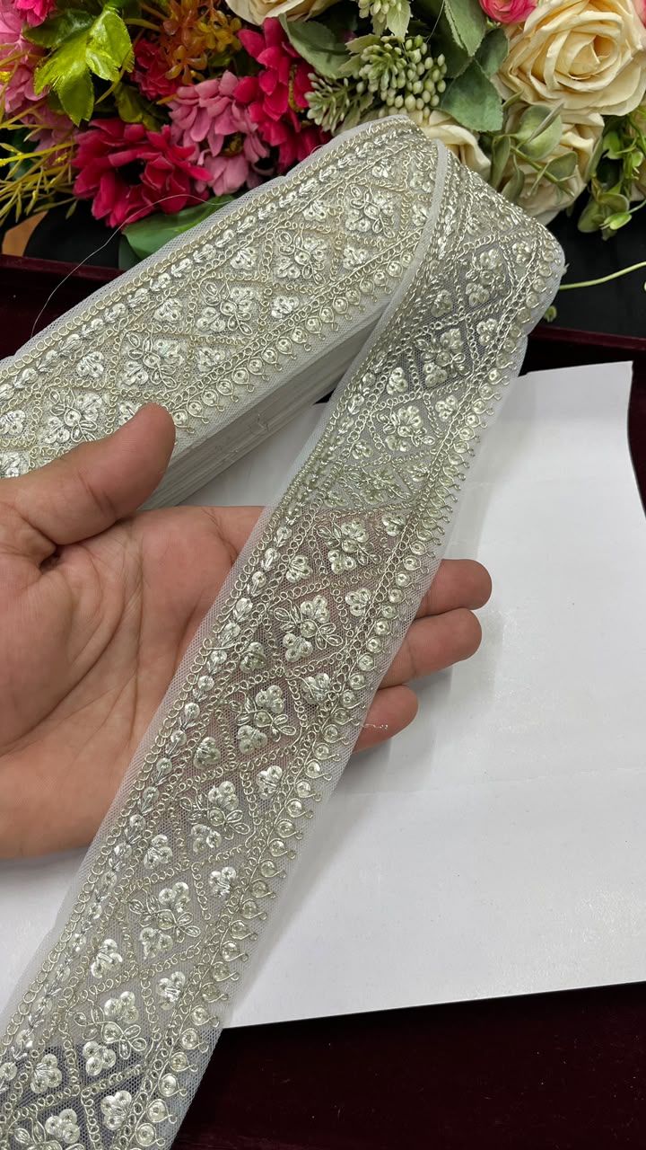 Golden Sequin Work Embroidered Saree Lace for Sarees, Lehengas, Dupattas & Blouses – Designer Gold Embroidery Lace Border (2.5 Inch) | DC1072 | Pani Gold