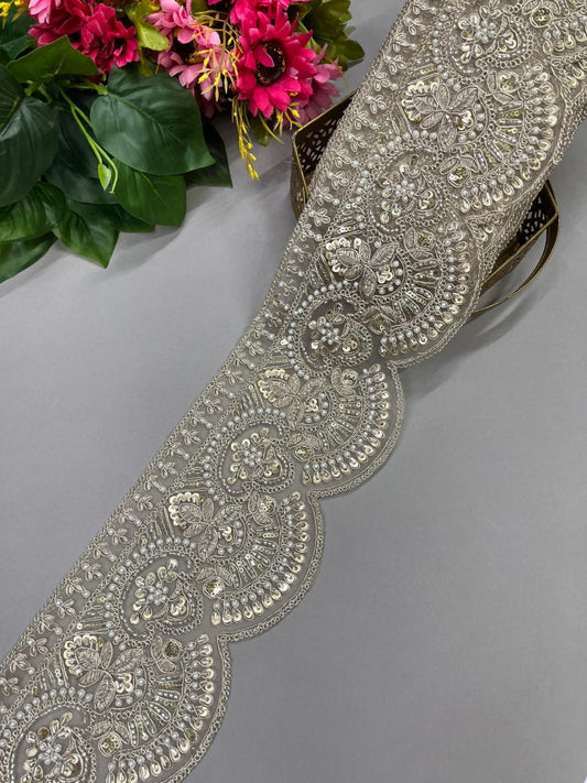 Embroidered Cutdana Work Laces for Lehengas – Premium 4.5 Inch Heavy Decorative Border for Bridal & Festive Wear (9 Meter) | Pani Gold