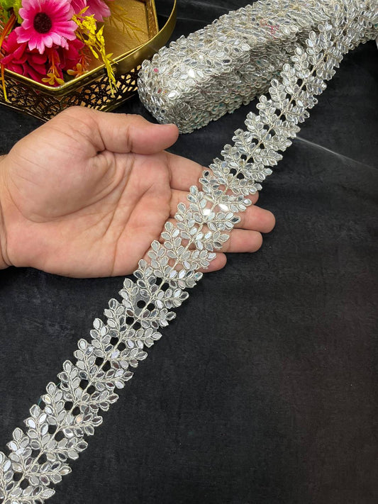 Gorgeous Real Mirror Designer Laces & Borders for Sarees, Dupattas & Craft Projects (9 Meter, 2 Inch Width) | Pani Gold