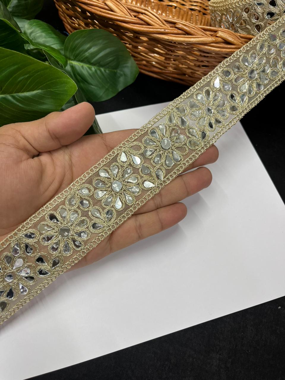 Luxurious Real Mirror Work Laces – Premium Designer Mirror Lace | Pani Gold
