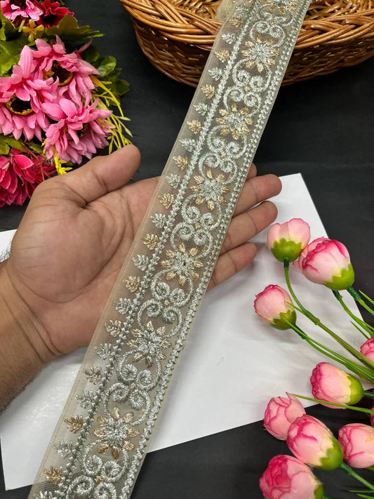 Beautiful Badla Work Lace Trim for Sarees & Dupattas – Elegant Gold Embroidery Border for Ethnic & Bridal Outfits (9 Meter, 2 Inch Width) | Pani Gold