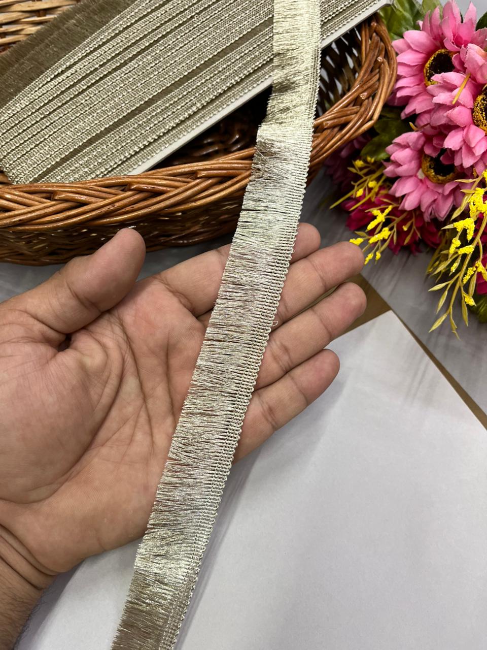 Fringe Lace for Dupattas | Zalar Lace | Zari Thread Lace – Premium 1 Inch Latkan Style Decorative Border for Ethnic & Festive Wear (9 Meter) | Pani Gold