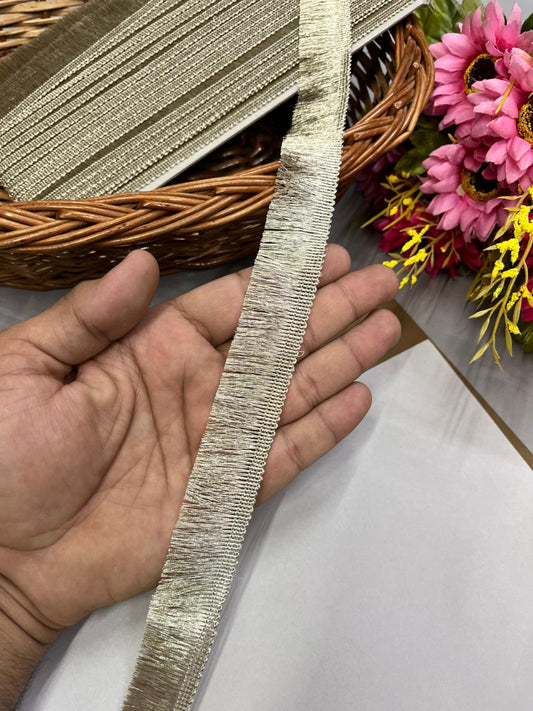 Fringe Lace for Dupattas | Zalar Lace | Zari Thread Lace – Premium 1 Inch Latkan Style Decorative Border for Ethnic & Festive Wear (9 Meter) | Pani Gold