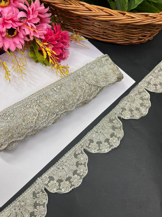 Scalloped Embroidered Zari Lace Border for Sarees – Premium Gold Designer Lace for Dupattas, Lehengas & Bridal Wear (9 Meter, 2 Inch Width) | Pani Gold