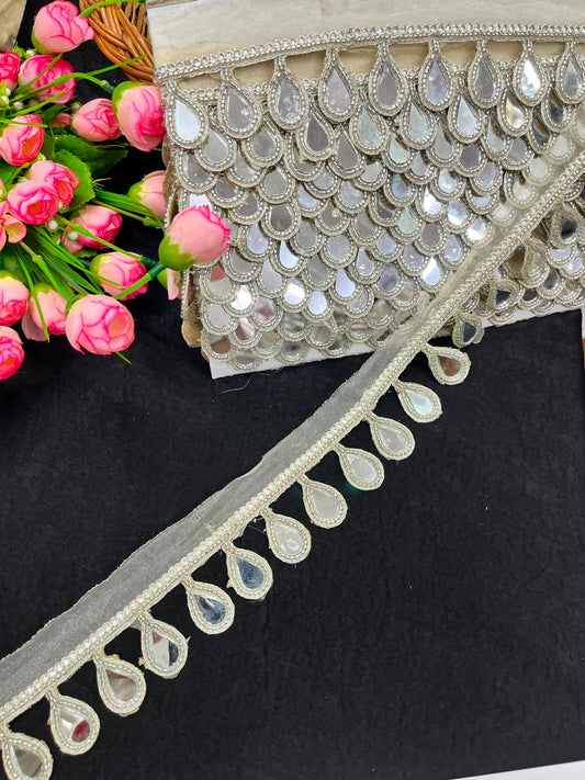 Hanging Mirror Lace for Sarees, Lehengas, Dupattas & Blouses – Designer Decorative Mirror Work Latkan Lace (1.5 Inch) | DC1036 | Pani Gold