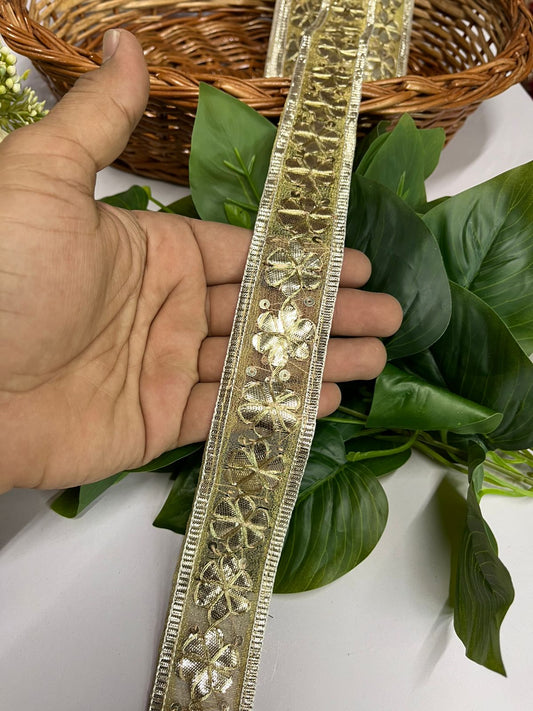Gota Patti Embroidery Trimming - 9 Meter Ribbon | 1-Inch Wide Crafting Lace for Accessory Embellishments | Pani Gold
