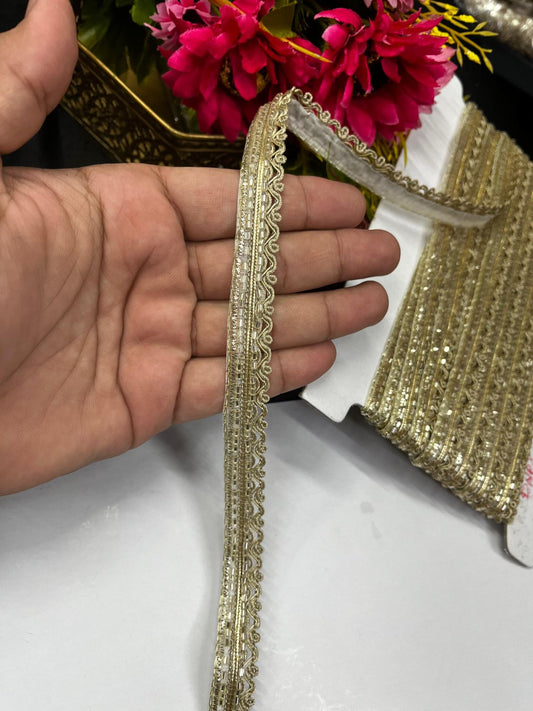Katdana Zari Handmade Lace – Elegant Designer Border Trim for Sarees, Dupattas & Lehengas (9 Meter, 0.5 Inch Width) | Pani Gold
