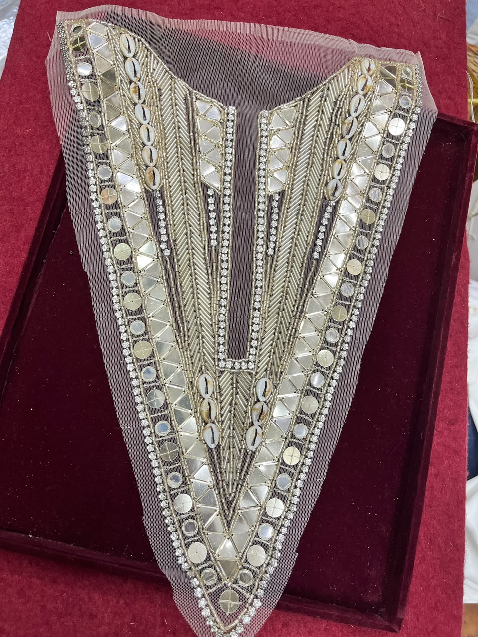 Designer Handcrafted Neck Patch for Dresses, Kurtis & Blouses – Premium Embroidered Neckline Applique | DC0982 | Pani Gold