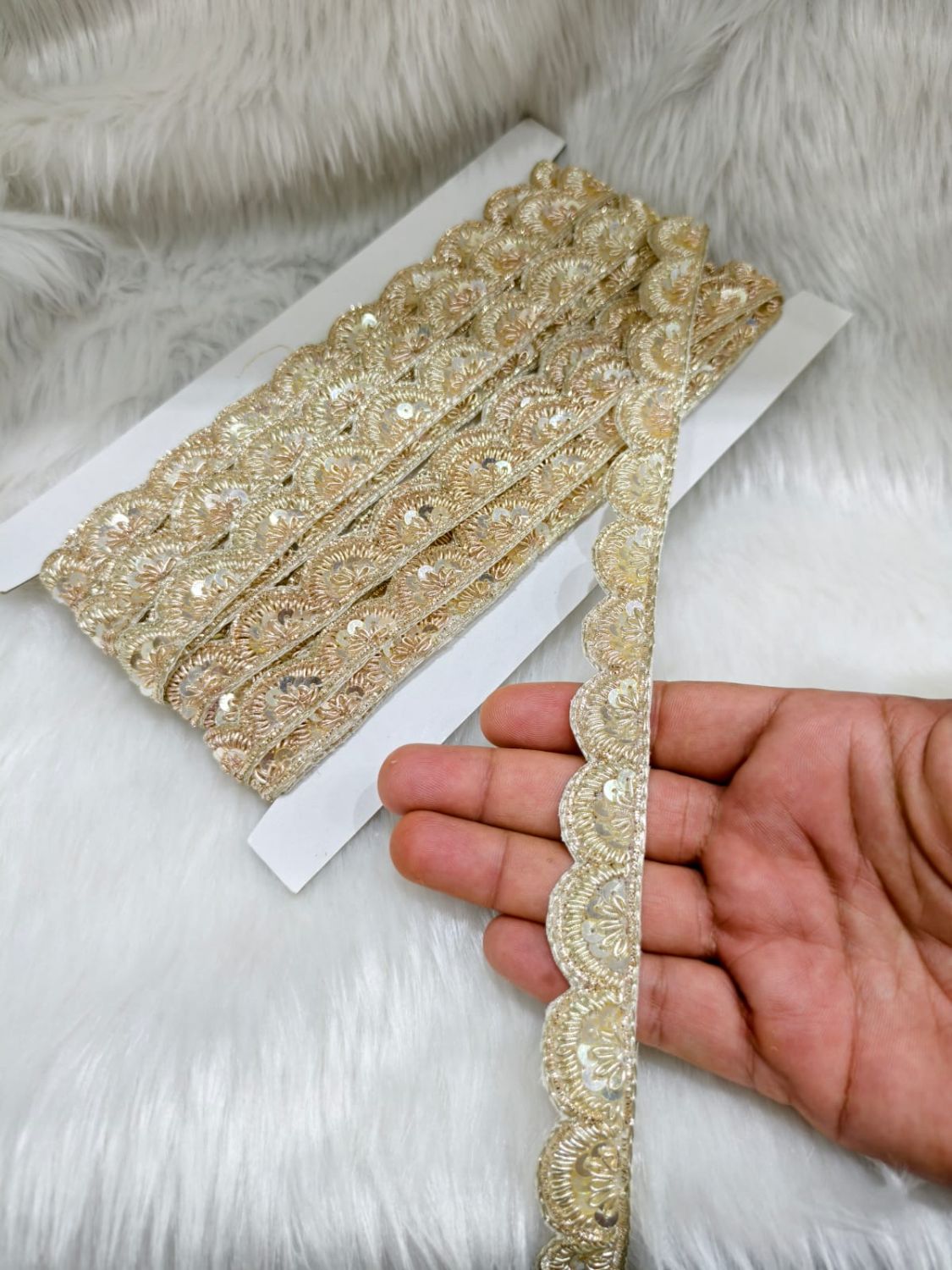 Jardoshi Handwork Saree Laces with Scallop Design – Designer Embroidered Lace Border (9 Meter Roll) | Pani Gold
