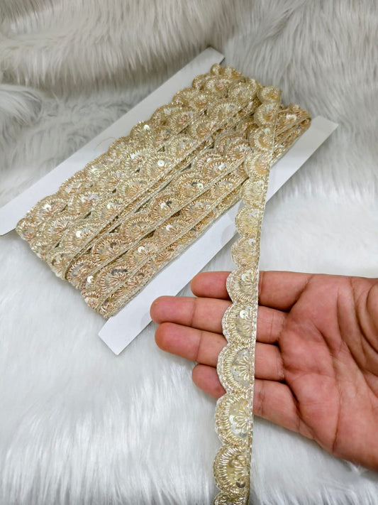 Jardoshi Handwork Saree Laces with Scallop Design – Designer Embroidered Lace Border (9 Meter Roll) | Pani Gold