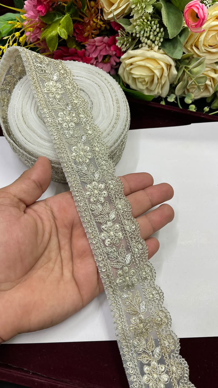 Golden Sequin Work Embroidered Saree Lace for Sarees, Lehengas, Dupattas & Blouses – Designer Gold Embroidery Lace Border (2 Inch) | DC1073 | Pani Gold