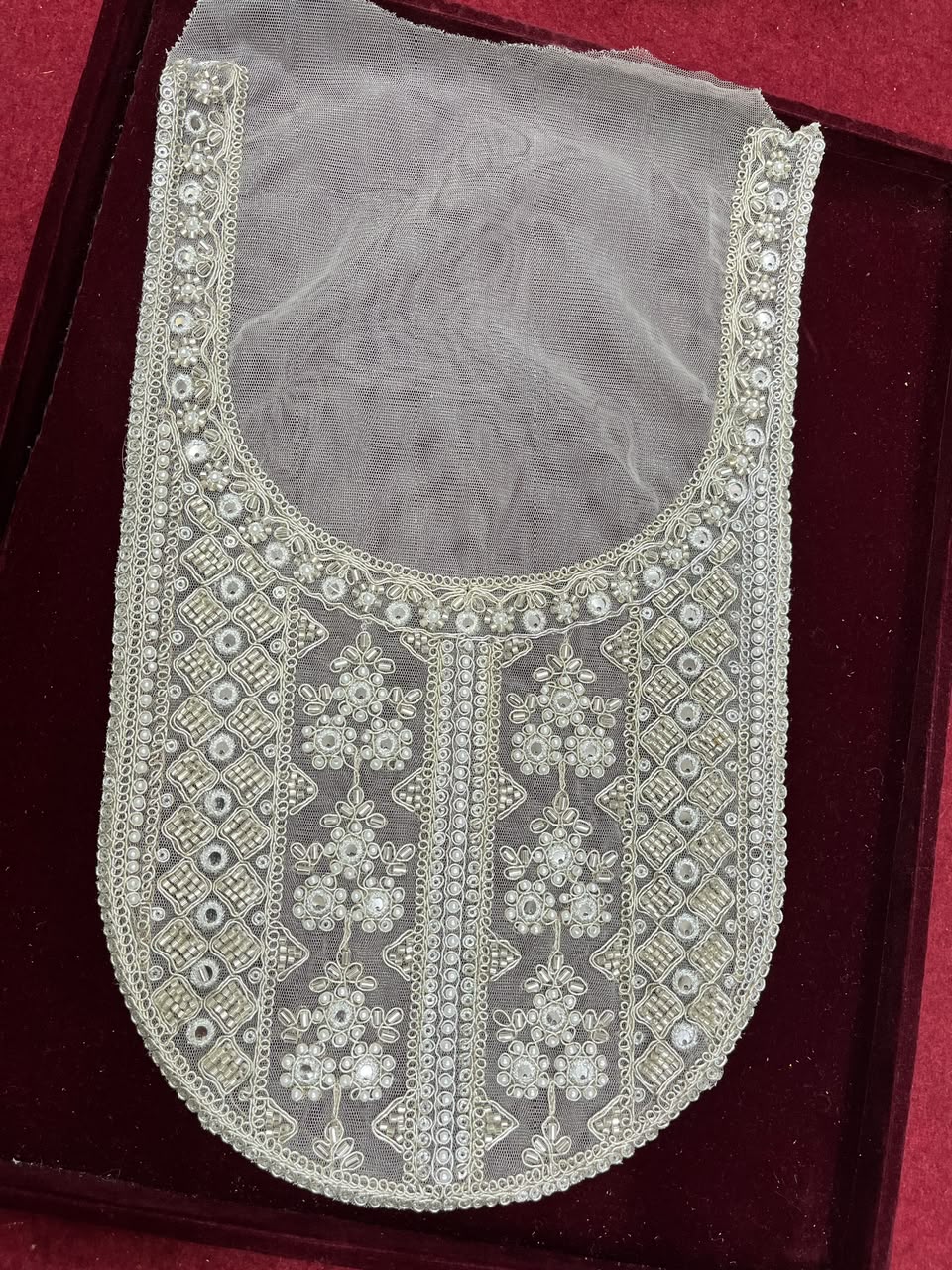 Designer Handcrafted Neck Patch for Kurtis, Dresses & Blouses – Premium Embroidered Neckline Applique | DC0983 | Pani Gold