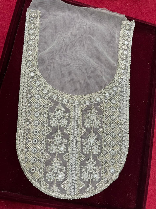 Designer Handcrafted Neck Patch for Kurtis, Dresses & Blouses – Premium Embroidered Neckline Applique | DC0983 | Pani Gold