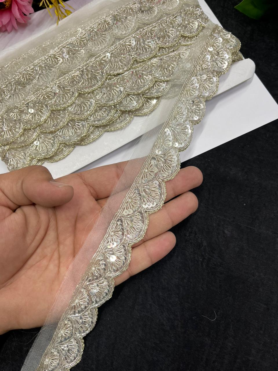 Beautiful Zardozi Dabka Borders for Sarees & Dupattas – Premium 1 Inch Handmade Decorative Lace for Bridal & Ethnic Wear (9 Meter) | Pani Gold
