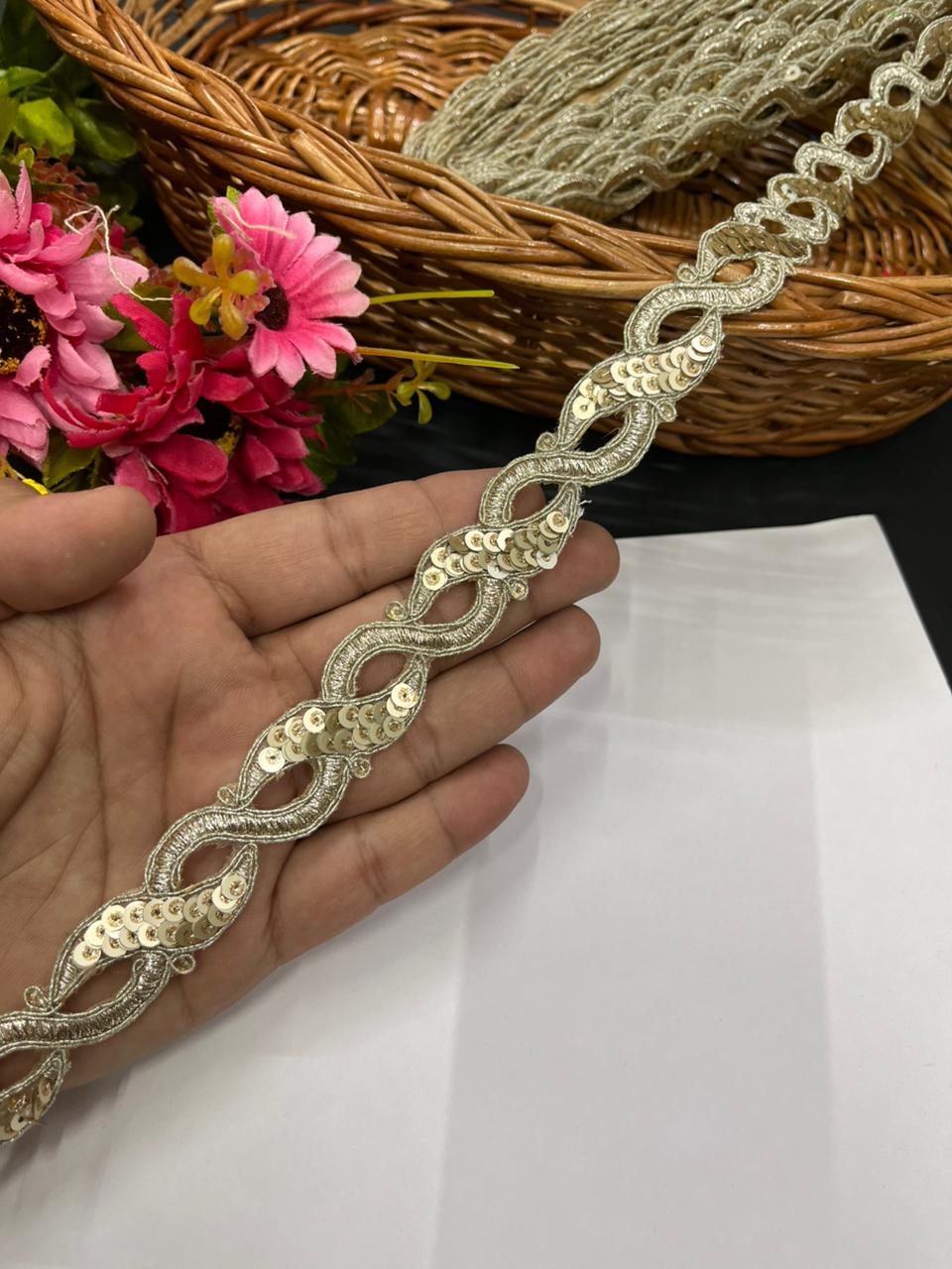 Beautiful Cutwork Zari Lace with Sequins – Premium Gold Embroidered Lace | Pani Gold