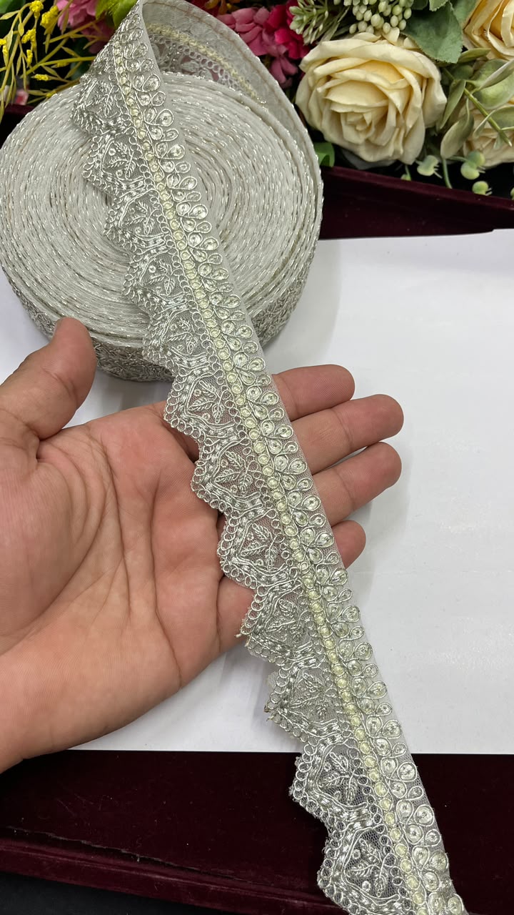 Golden Sequin Work Embroidered Saree Lace for Sarees, Lehengas, Dupattas & Blouses – Designer Gold Embroidery Lace Border (1.5 Inch) | DC1074 | Pani Gold