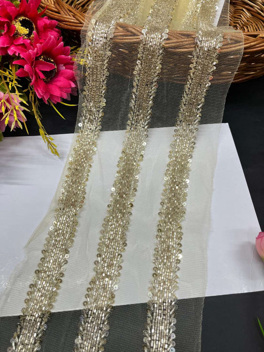 Zardosi & Cutdana Work Fancy Lace Border – Premium Handcrafted Designer Trim for Sarees, Lehengas & Festive Outfits (9 Meter, 1 Inch Width) | Pani Gold