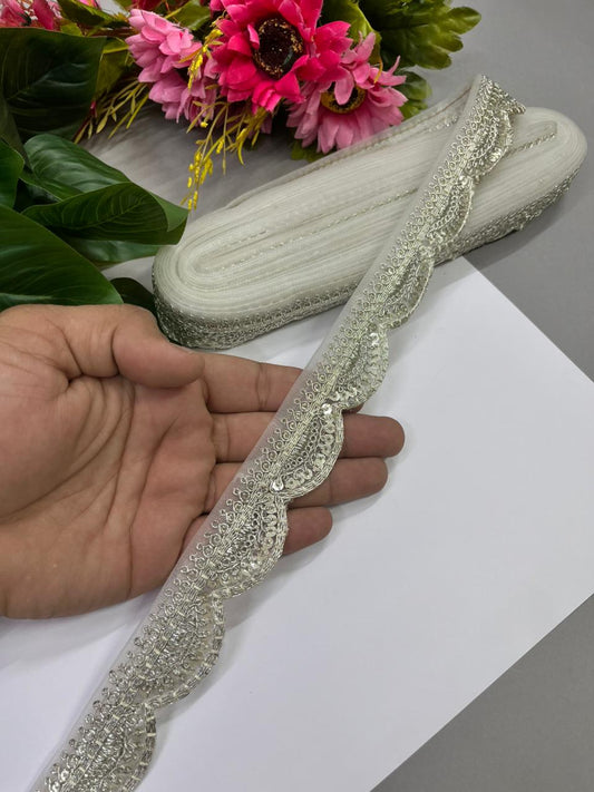 Beautiful Embroidered Zari Sequins Lace Trim – Premium 1 Inch Gold Embroidered Decorative Border for Sarees & Ethnic Wear (9 Meter) | Pani Gold