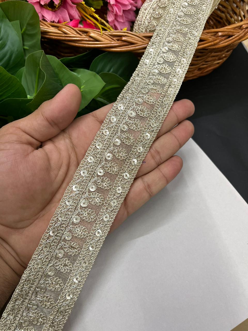 Gold Zari Embroidered Laces for Sarees & Bridal Wear – Heavy Designer Gold Lace Border for Lehengas, Dupattas & Dresses (9 Meter, 2 Inch Width) | Pani Gold