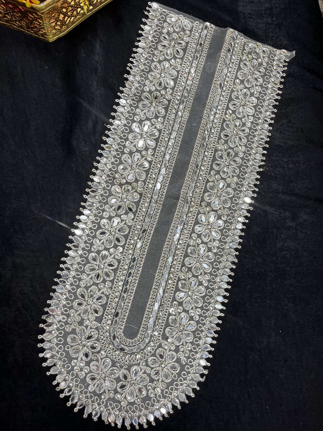 Traditional Mirror Neck Patch for Kurtis & Blouses – Handcrafted Designer Neckline Embellishment | Pani Gold