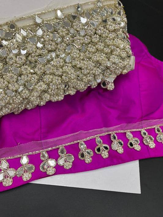 Beautiful Hanging Real Mirror Lace with Pearl Bead – Decorative Latkan Border for Sarees, Dupattas & Lehengas (9 Meter, 2 Inch Width) | Pani Gold