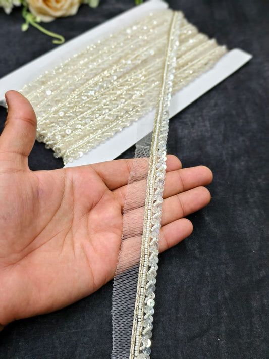 Handmade Jardoshi Work Saree Laces Border for Sarees & Dupattas – 9 Meters, 0.5-Inch Traditional Embroidered Trim | Pani Gold