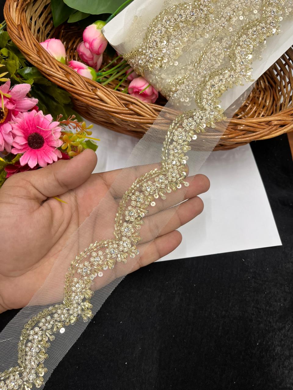 Beautiful Hand Embroidered Lace – Premium Handmade Designer Lace | Pani Gold