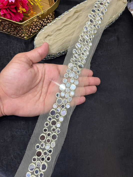Gorgeous Real Mirror Designer Laces & Borders for Sarees, Dupattas & Craft Projects (9 Meter, 1.5 Inch Width) | Pani Gold