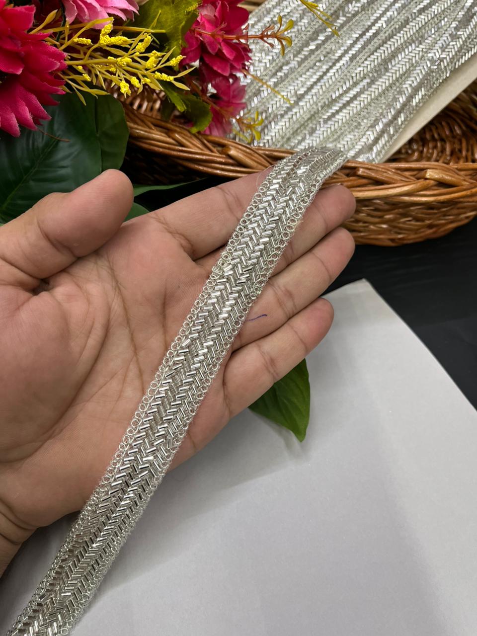 Beaded Lace for Sarees & Dupatta – Premium Gold Embroidered Border for Ethnic Wear, Dresses & Craft Projects (9 Meter, 1 Inch Width) | Pani Gold