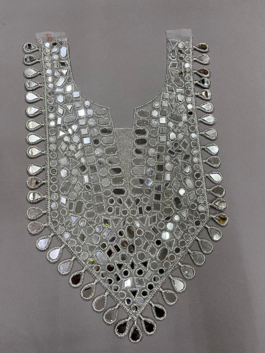 Mirror Work Neck Patch for Dresses & Kurtis – Designer Handcrafted Embellished Neck Applique | Pani Golden