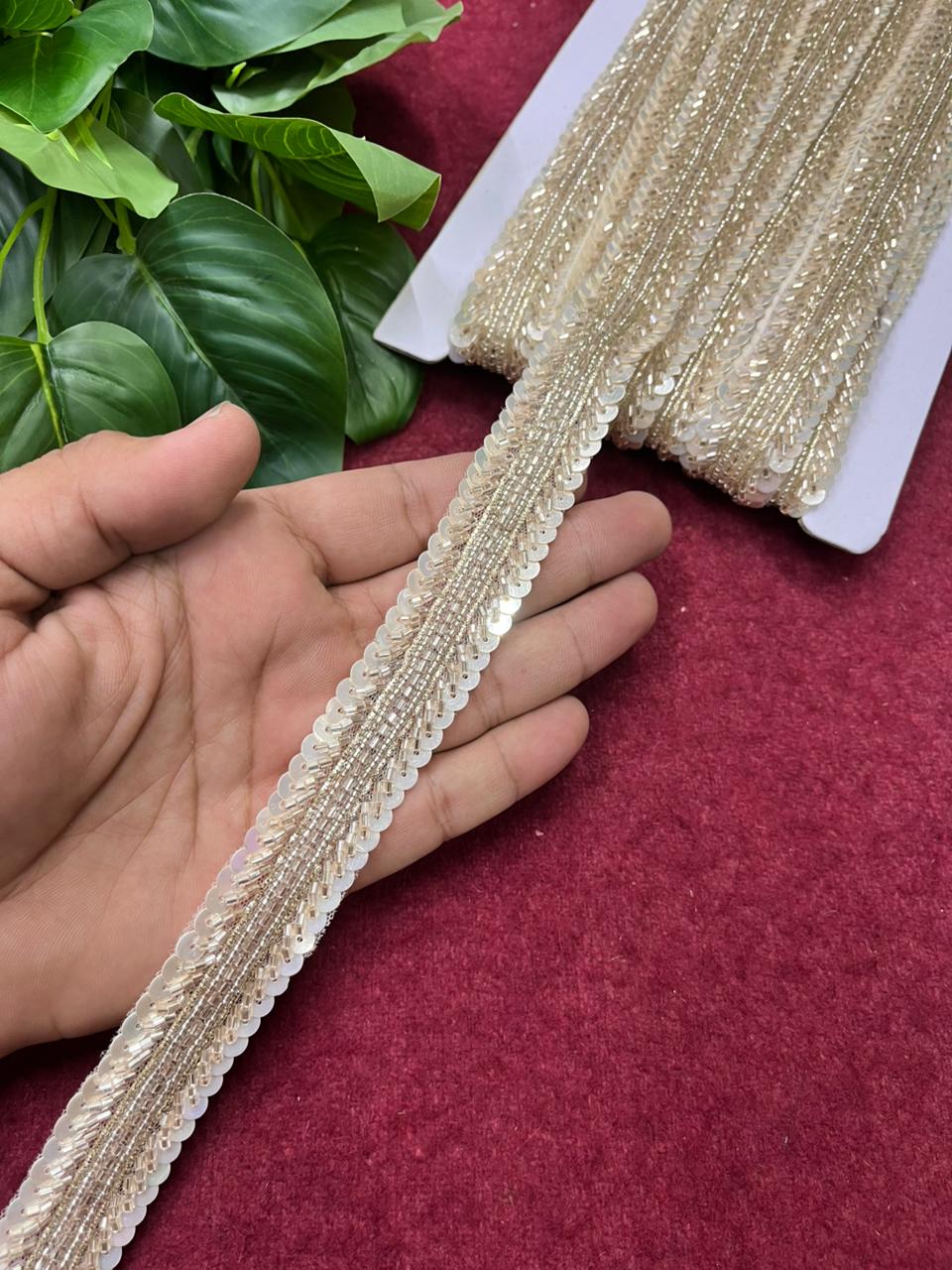 Handcrafted Sequins Zardosi Lace – Designer Handmade Border for Sarees, Dupattas & Lehengas (9 Meter, 1 Inch Width) | Pani Gold