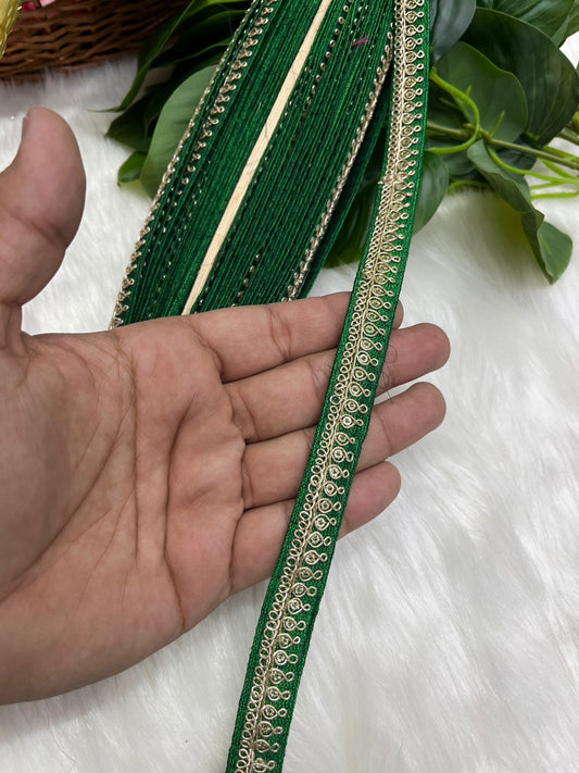 Embroidered Designer Lace - Indian Wedding Trims, Saree Border, Lace Reel 9 Meter (0.5 Inch Width) | Parrot Green