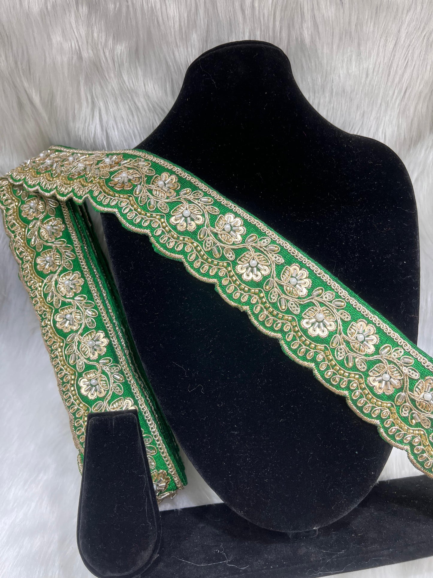 Designer Maggam Work Lace Border – 9 Meters, 2-Inch Width, Handcrafted Embroidery | Paroot Green