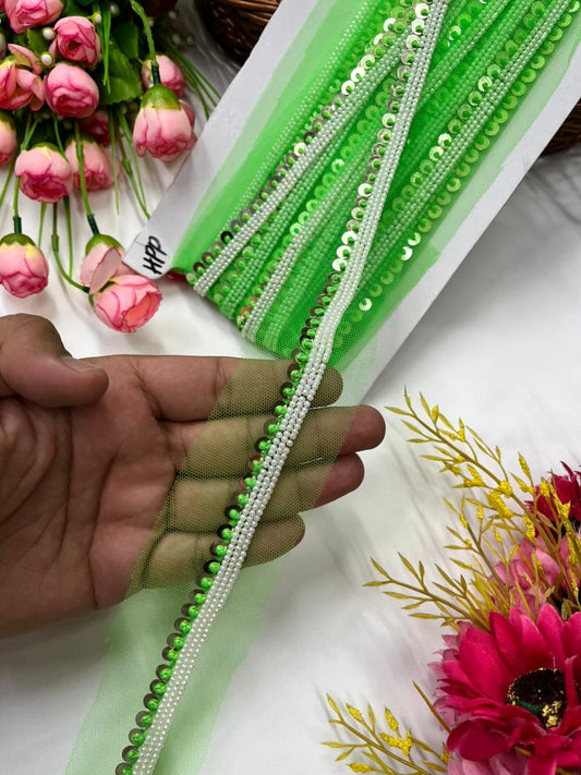 Sabyasachi Inspired Coin Lace for Sarees, Lehengas & Blouses – Designer Handmade Ethnic Lace Border (Half Inch) Parrot Green