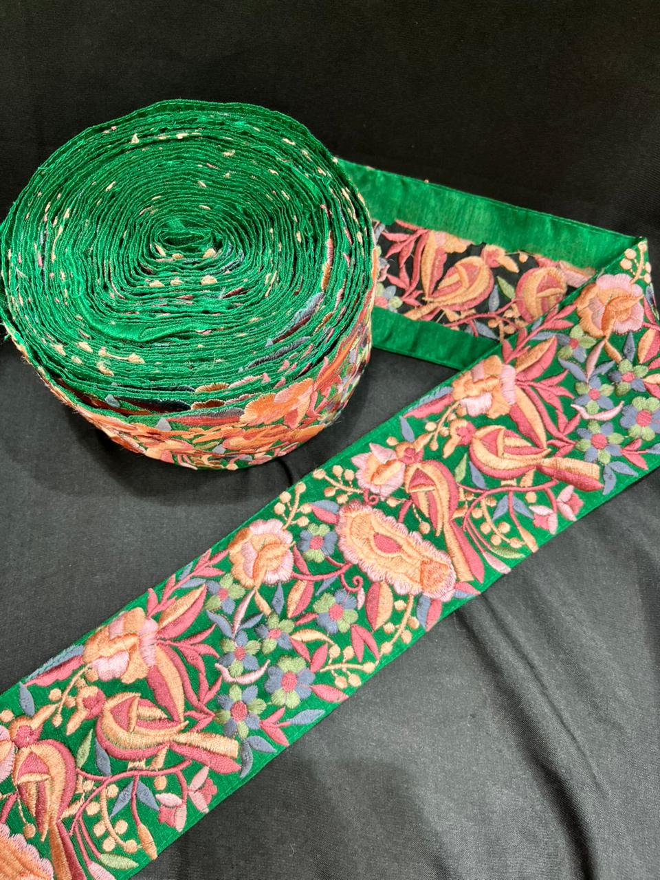 Parsi Embroidery Lace for Saree, Lehenga & Dupatta – Designer Thread Embroidered Ethnic Lace Border (3 Inch) | Parrot Green