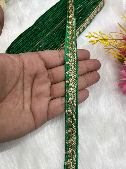 Embroidered Designer Lace, Indian Wedding Trims, Saree Border, Lace Reel 9 Meter (0.5 Inch Width) | Parrot Green