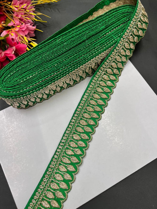 Zari Embroidered Saree Laces – Premium Designer Borders for Sarees, Lehengas & Dupattas (9 Meter, 1.5 Inch Width) | Parrot Green