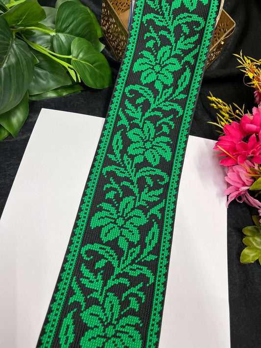 Cross Stitch Jacquard Border – 9 Meters, 4-Inch Thread Embroidered Lace for Sarees, Lehengas & Dupattas | Parrot Green