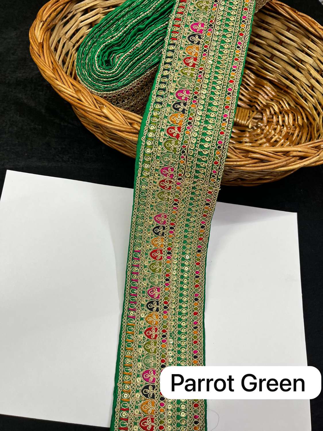 Sabyasachi Inspired Embroidery Designer Saree Lace Border (9 Meter) – 3 Inch Wide Premium Trim | Parrot Green
