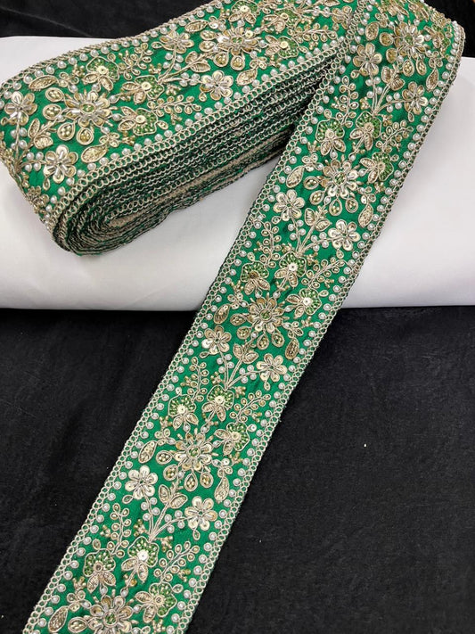 Maggam Work Lace for Sarees & Bridal Wear – Designer Embroidered Lace Border for Lehengas, Blouses & Dupattas (3 Inch) | Parrot Green